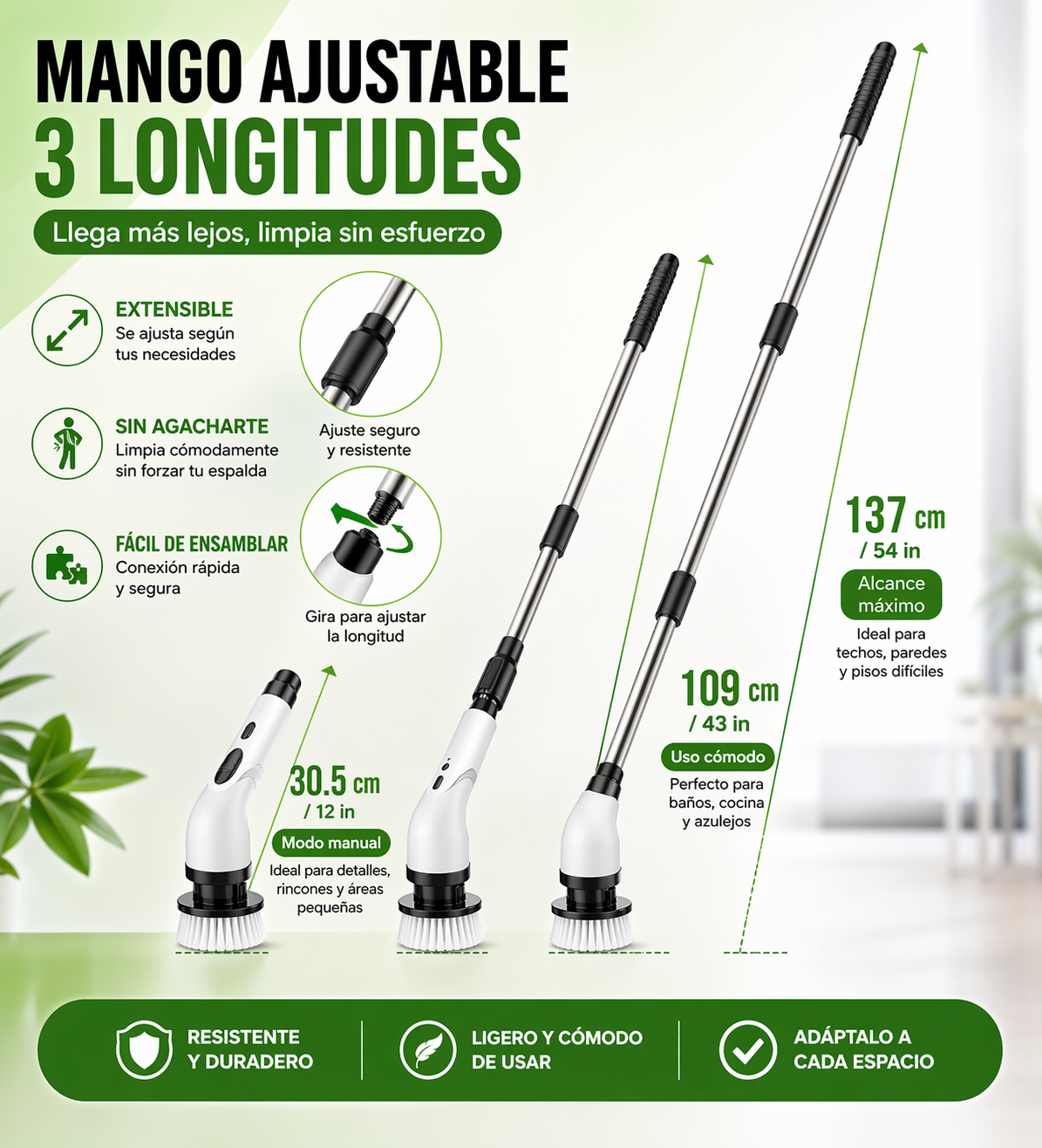 Cepillo Eléctrico de Limpieza 8 en 1 con Mango Extensible