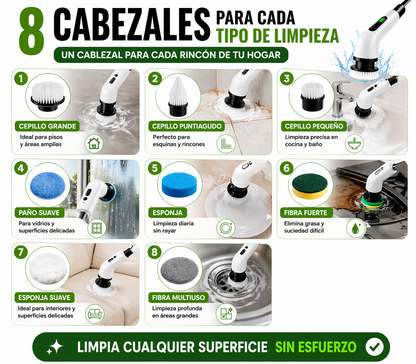 Cepillo Eléctrico de Limpieza 8 en 1 con Mango Extensible