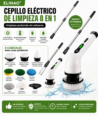 Cepillo Eléctrico de Limpieza 8 en 1 con Mango Extensible